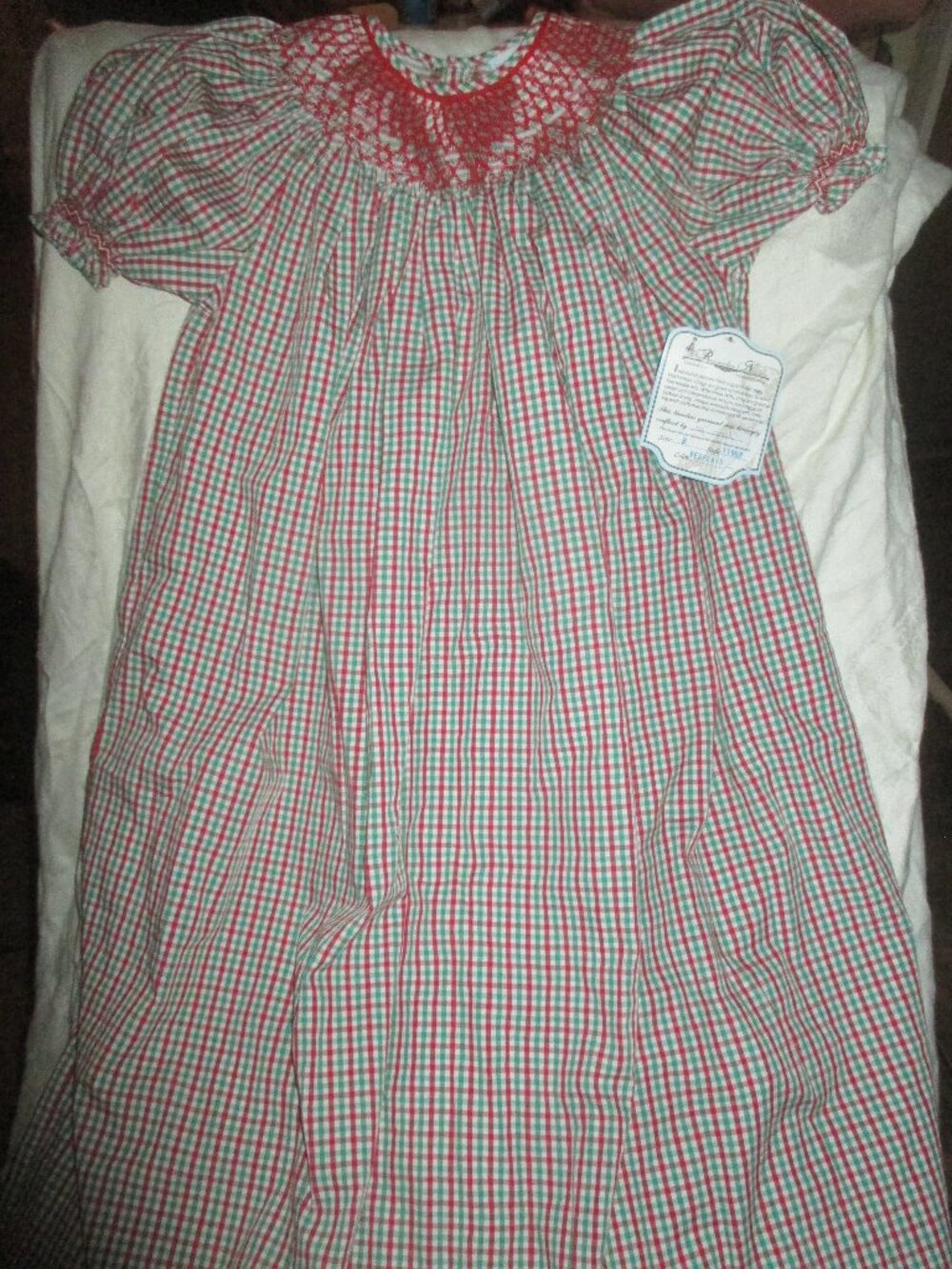 Remember Nguyen Girls SMOCKED Bishop Dress Sz 8 Red Plaid Gingham- NEW WITH TAGS